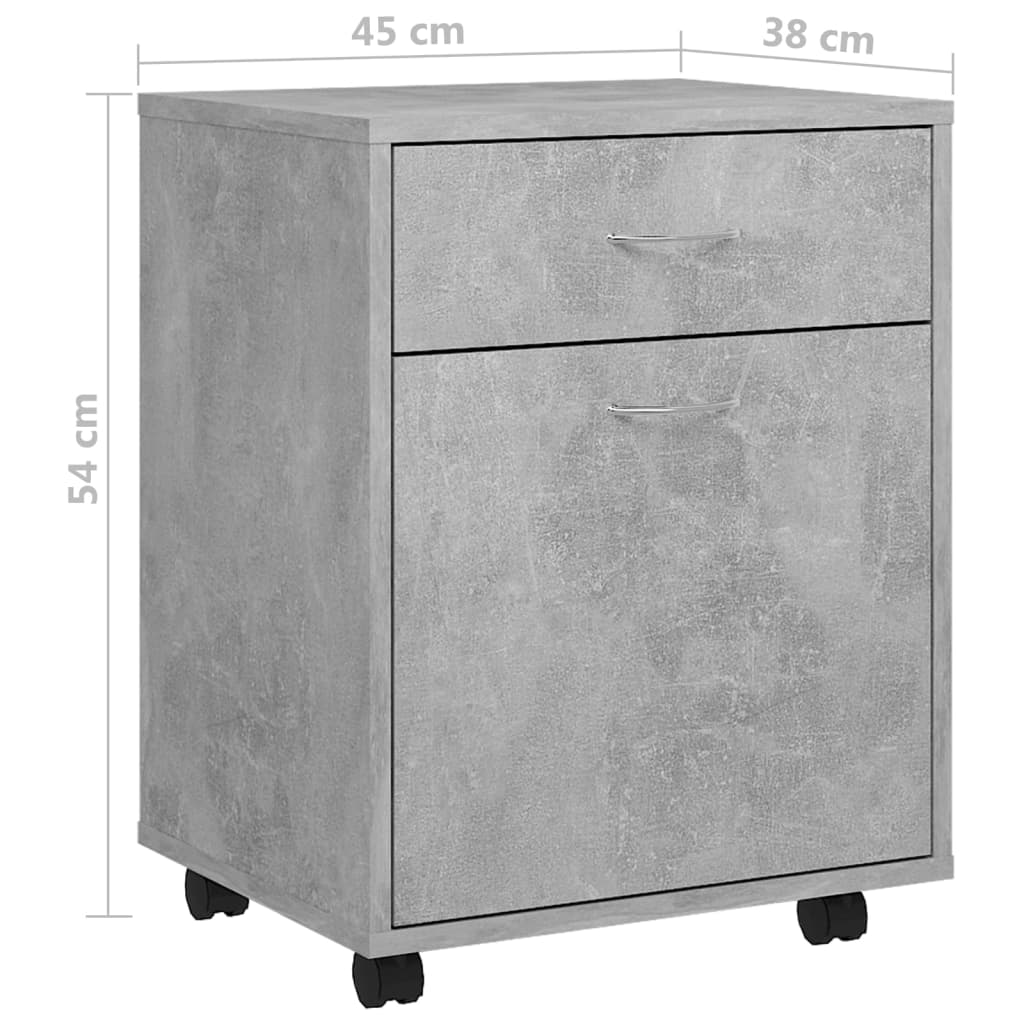 Rolling Cabinet Concrete Grey 45x38x54 cm Engineered Wood