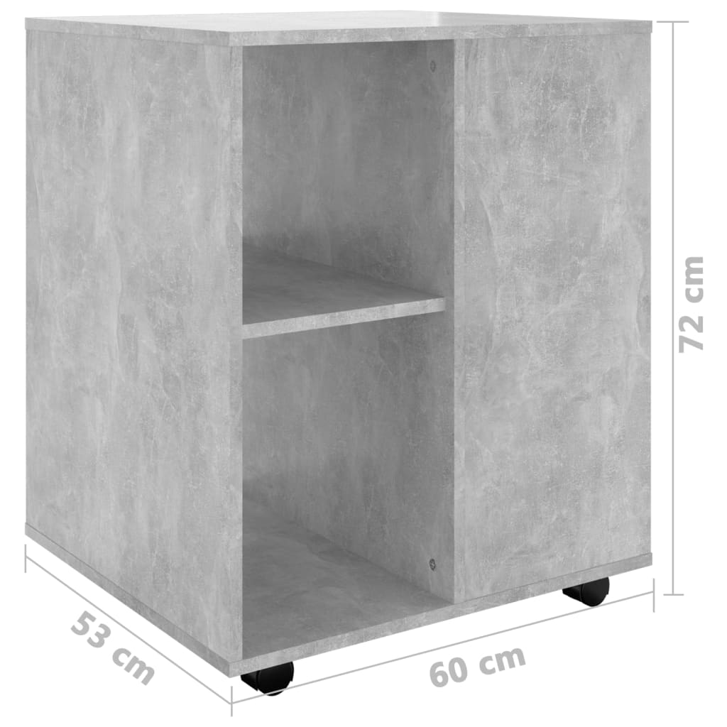 Rolling Cabinet Concrete Grey 60x53x72 cm Engineered Wood