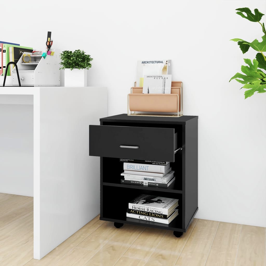 Rolling Cabinet Black 46x36x59 cm Engineered Wood