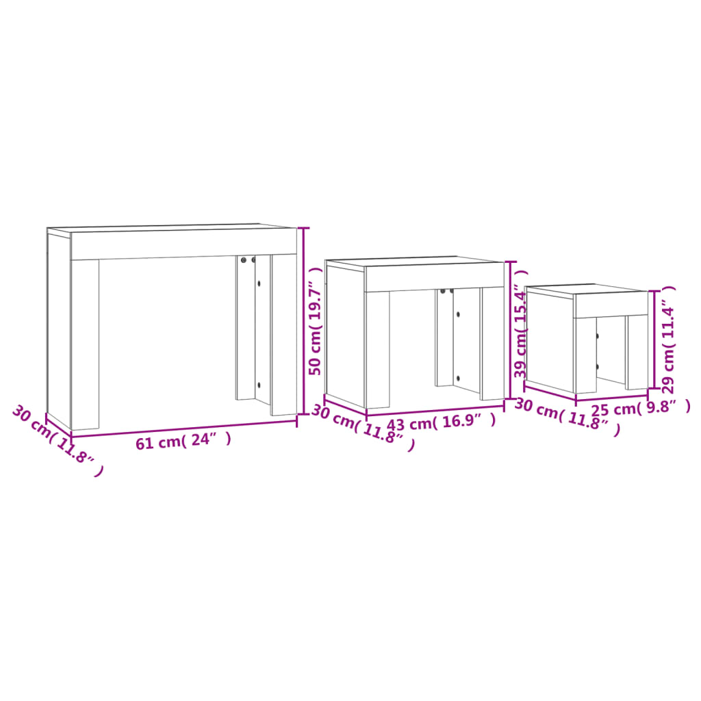 Nesting Coffee Tables 3 pcs Sonoma Oak Engineered Wood