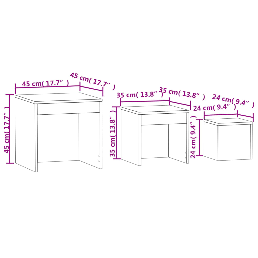 Nesting Tables 3 pcs White Engineered Wood