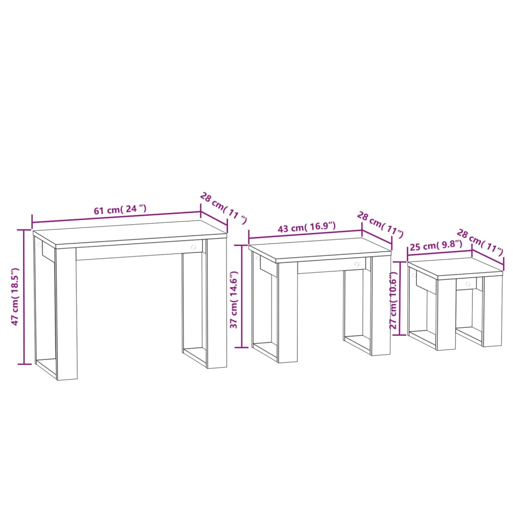 Nesting Tables 3 pcs Sonoma Oak Engineered Wood