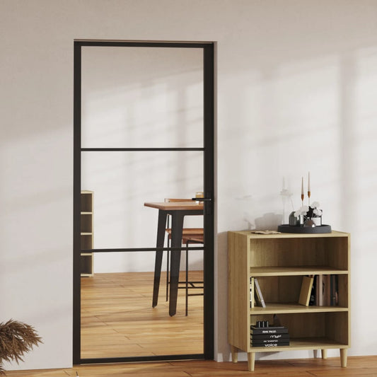 Interior Door ESG Glass and Aluminium 93x201.5 cm Black