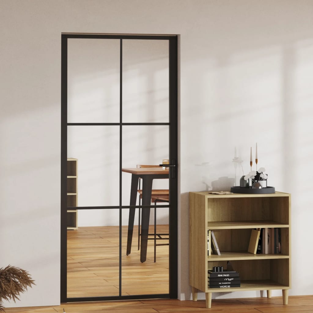 Interior Door ESG Glass and Aluminium 93x201.5 cm Black