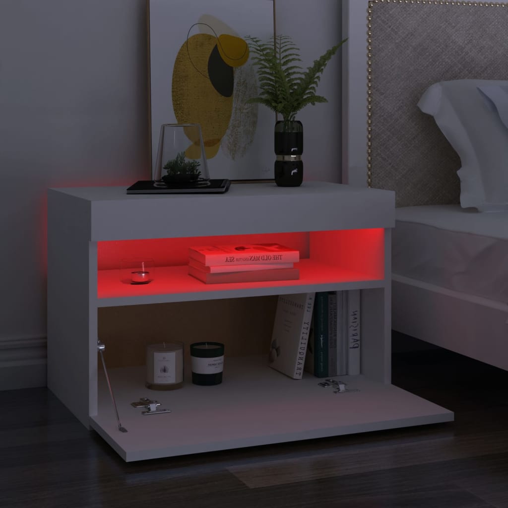 Bedside Cabinet & LED Lights 2 pcs White 60x35x40 cm Engineered Wood