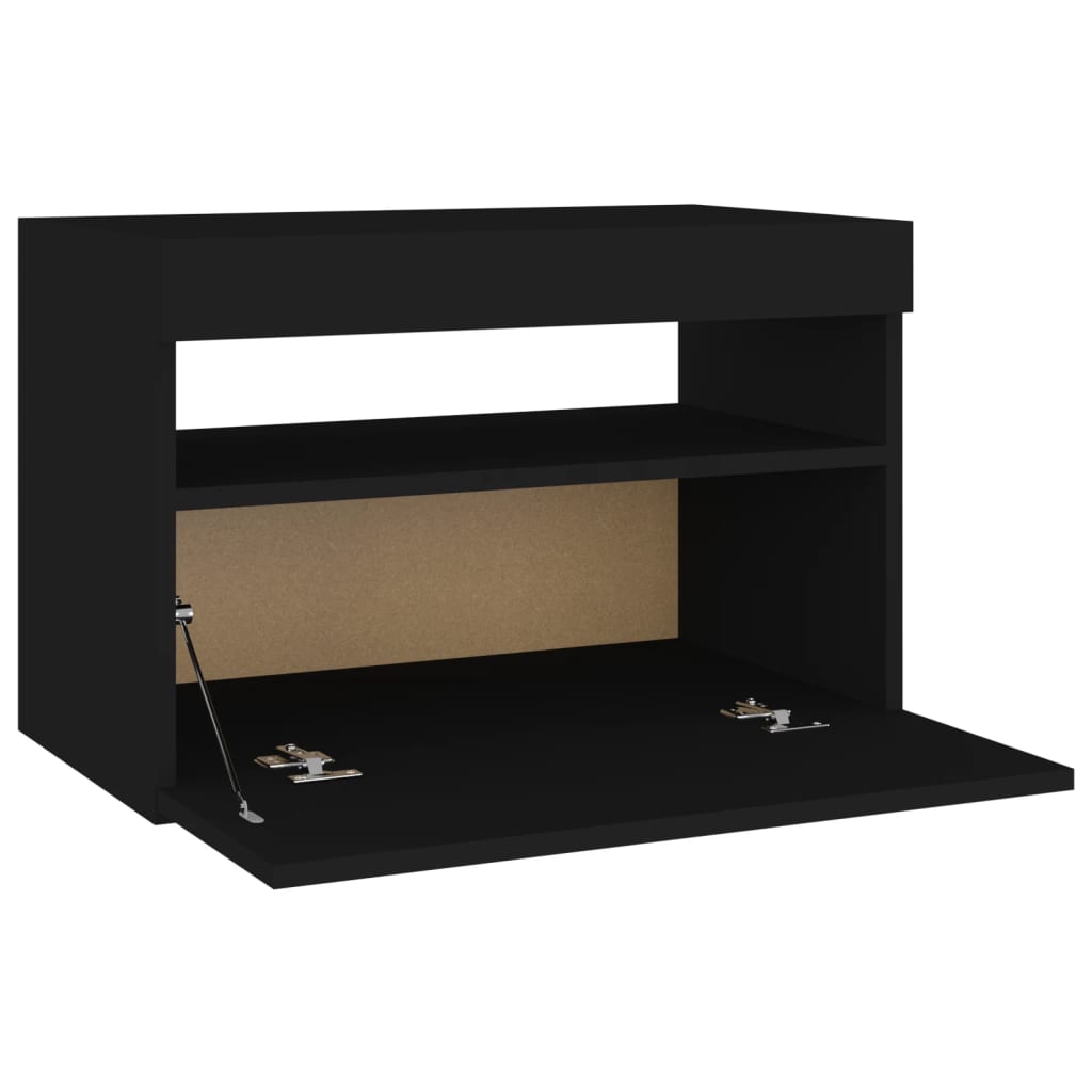 Bedside Cabinet & LED Lights Black 60x35x40 cm Engineered Wood