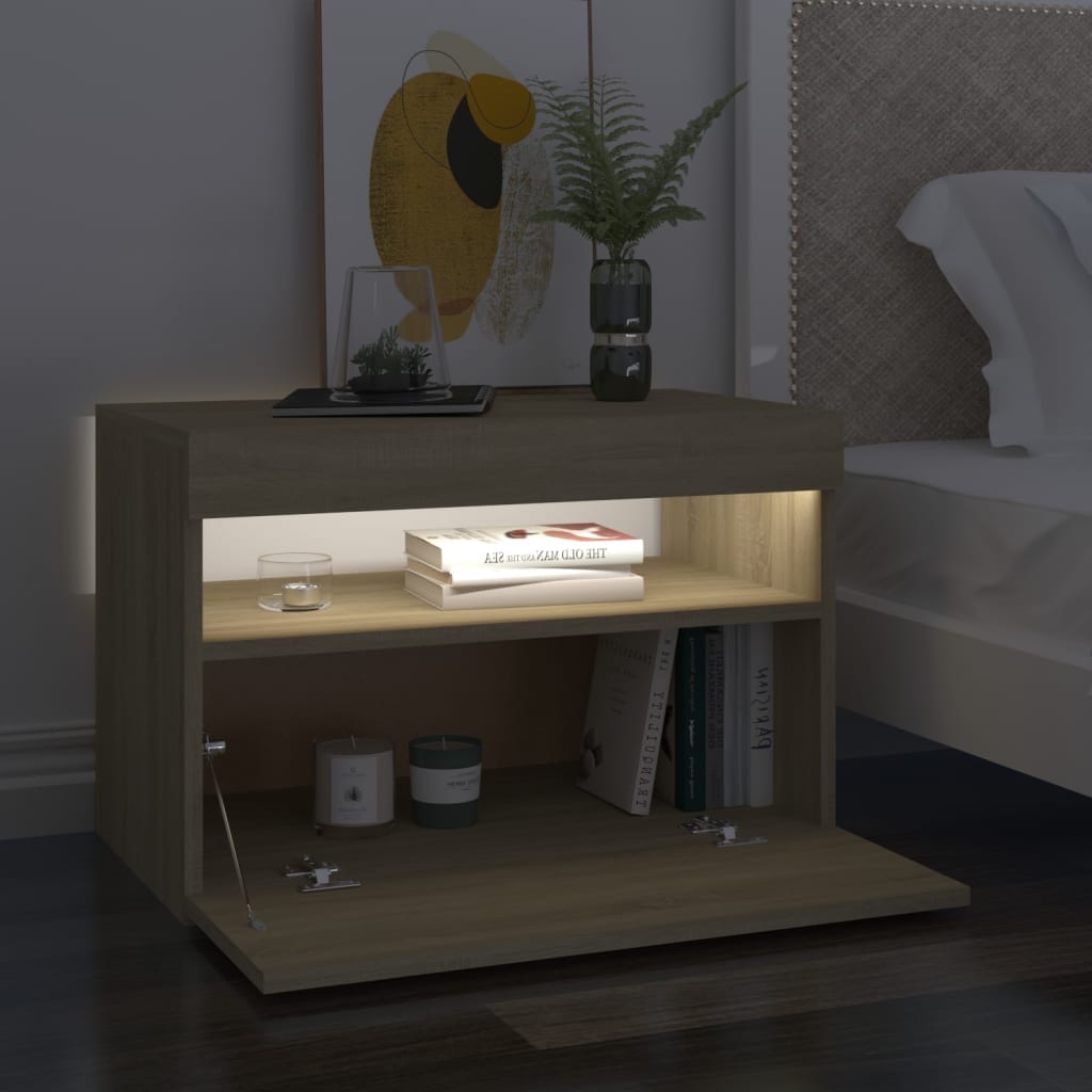 Bedside Cabinet & LED Lights Sonoma Oak 60x35x40 cm Engineered Wood