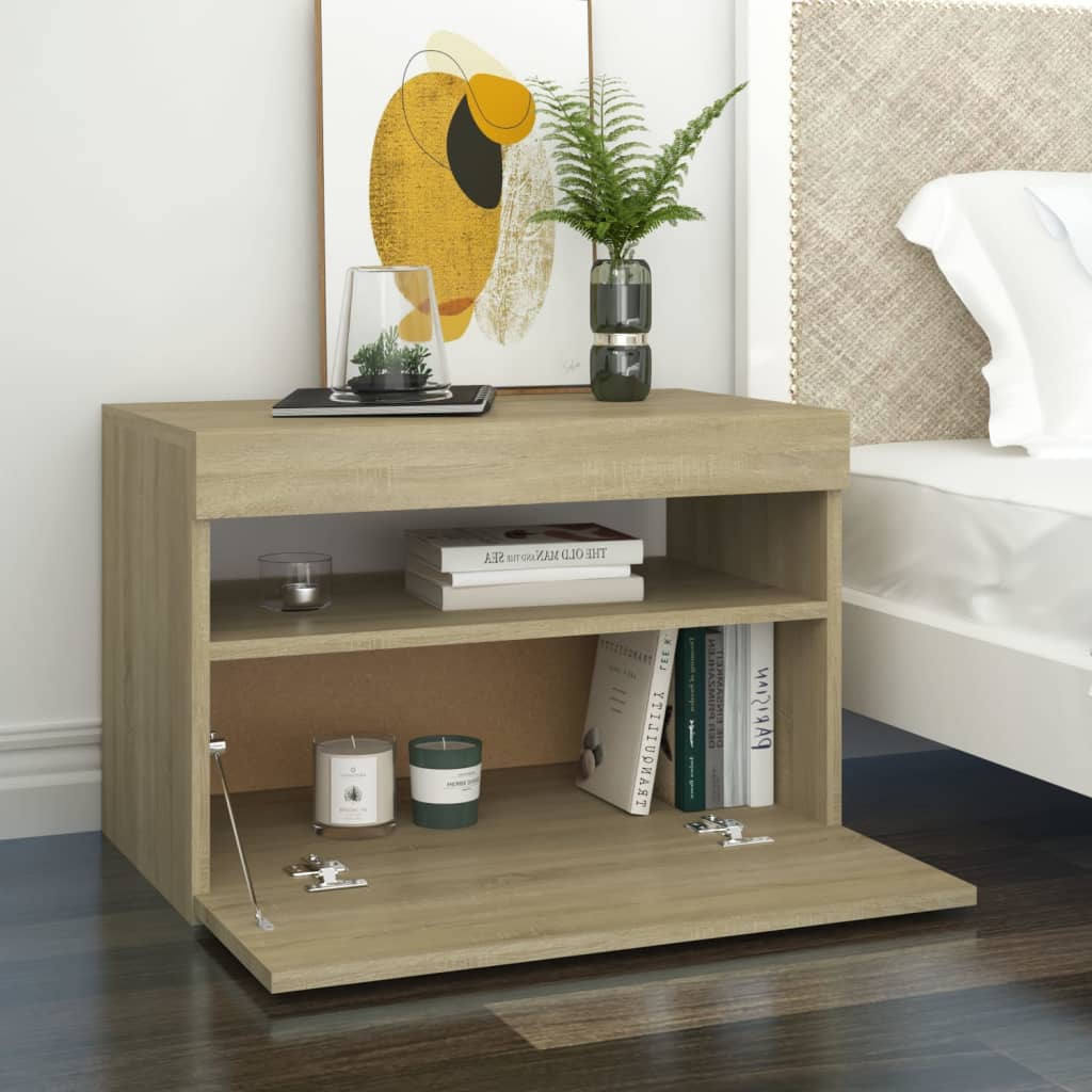 Bedside Cabinet & LED Lights Sonoma Oak 60x35x40 cm Engineered Wood