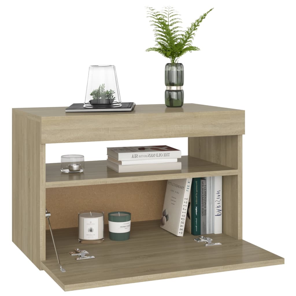 Bedside Cabinet & LED Lights Sonoma Oak 60x35x40 cm Engineered Wood