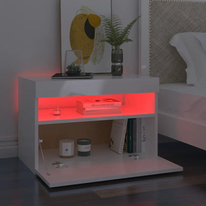 Bedside Cabinet & LED Lights High Gloss White 60x35x40 cm