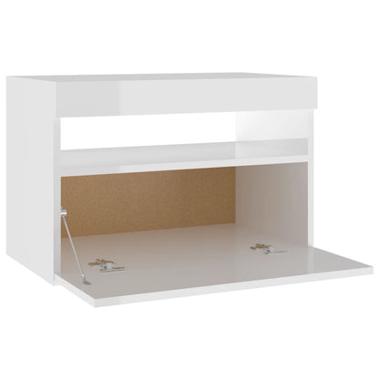 Bedside Cabinet & LED Lights High Gloss White 60x35x40 cm