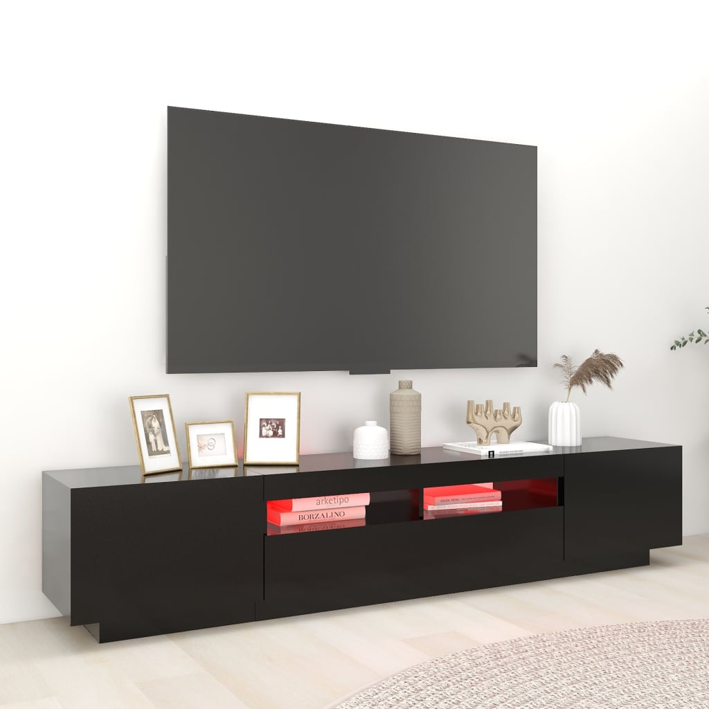 TV Cabinet with LED Lights Black 200x35x40 cm