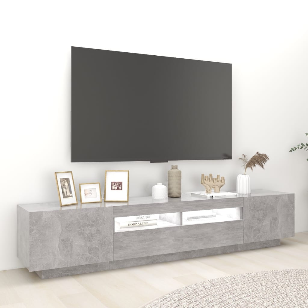 TV Cabinet with LED Lights Concrete Grey 200x35x40 cm