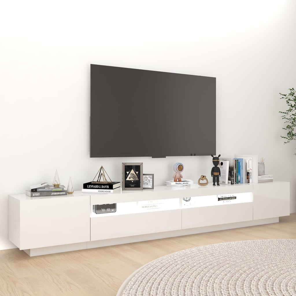 TV Cabinet with LED Lights High Gloss White 260x35x40 cm