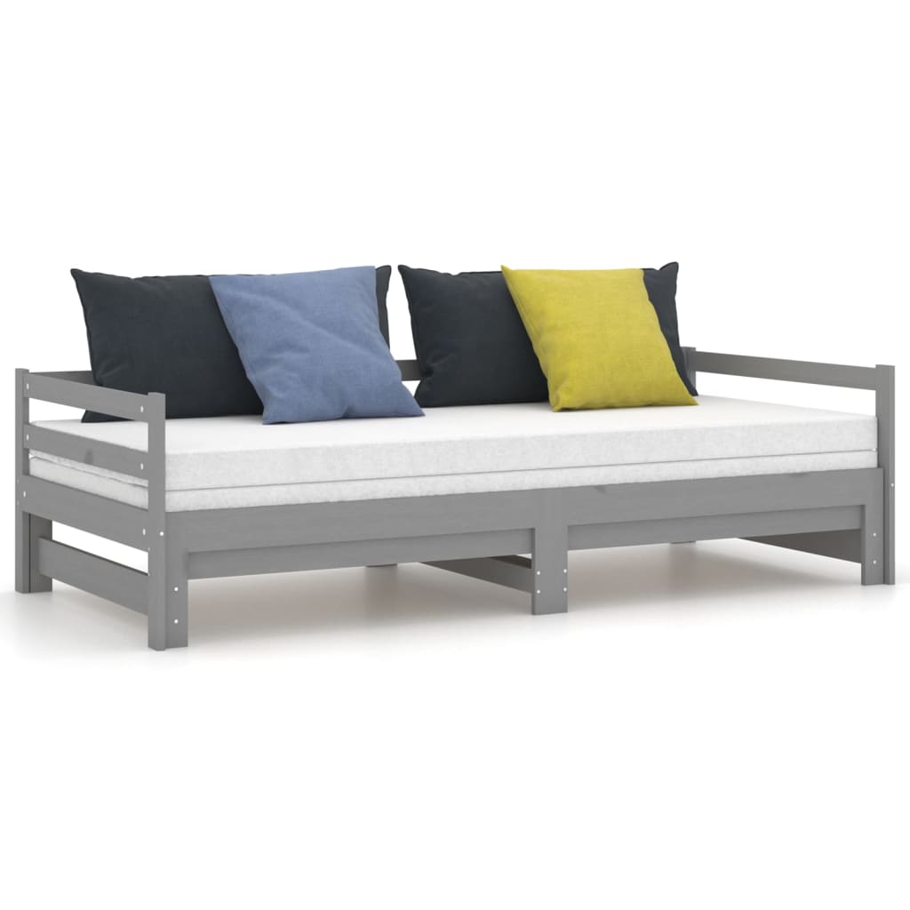 Pull-out Day Bed Grey Solid Pinewood 2 x