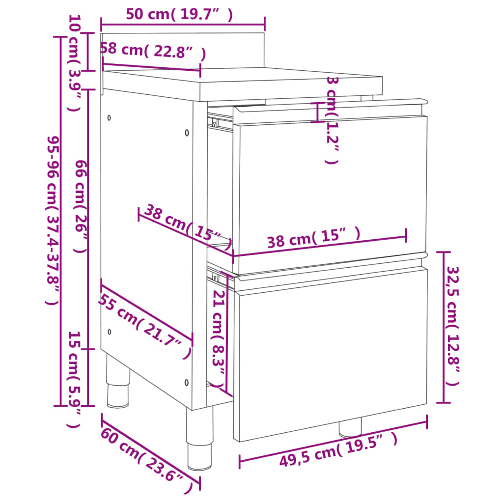 Commercial Kitchen Cabinets with 2 Drawers 2 pcs Stainless Steel