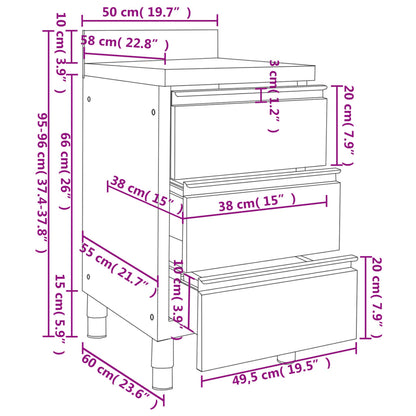 Commercial Kitchen Cabinets with 3 Drawers 2 pcs Stainless Steel