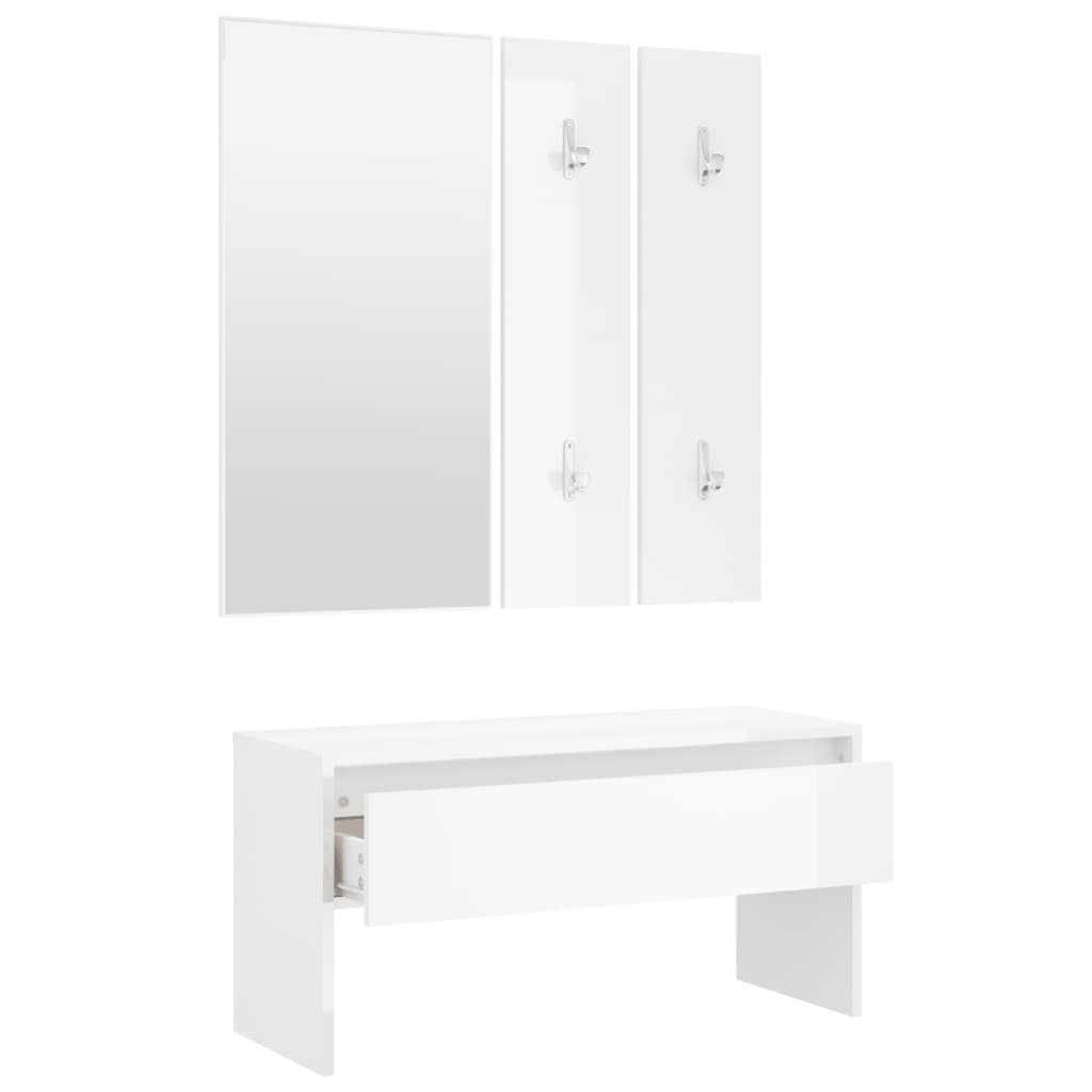 Hallway Furniture Set High Gloss White Engineered Wood