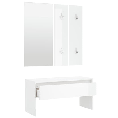 Hallway Furniture Set High Gloss White Engineered Wood