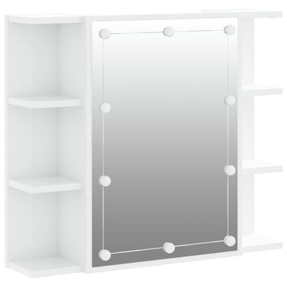 Mirror Cabinet with LED High Gloss White 70x16.5x60 cm