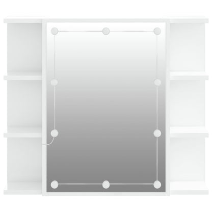 Mirror Cabinet with LED High Gloss White 70x16.5x60 cm