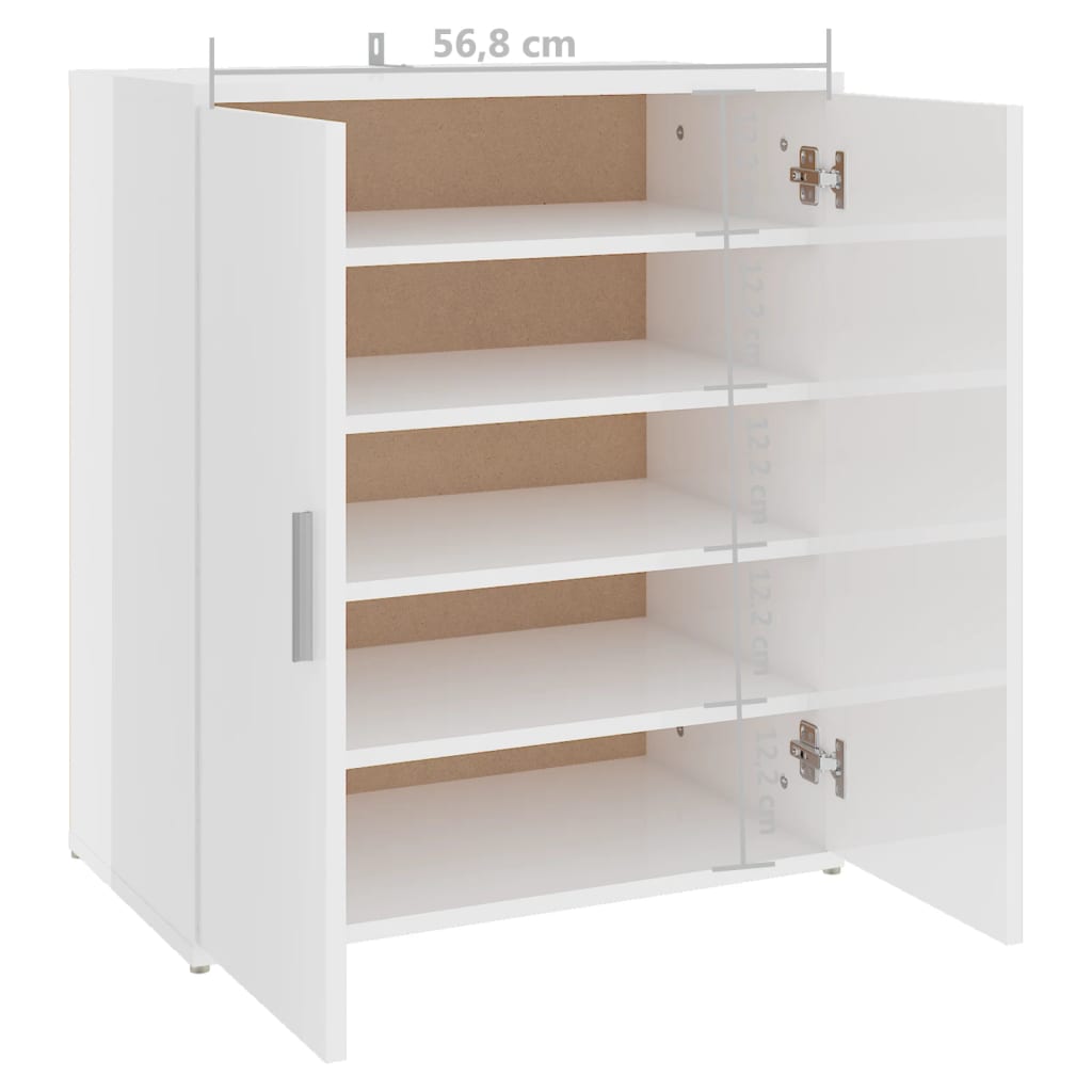 Shoe Cabinet High Gloss White 60x35x70 cm Engineered Wood