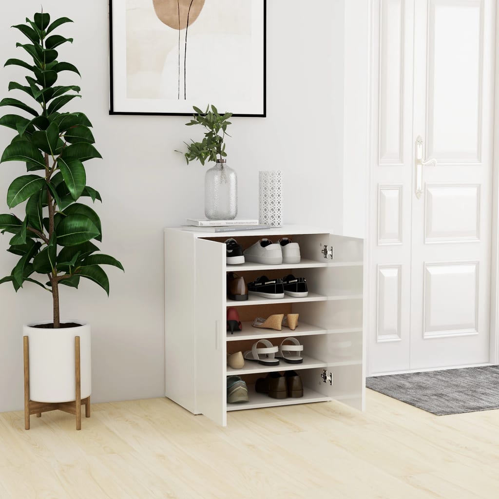 Shoe Cabinet High Gloss White 60x35x70 cm Engineered Wood