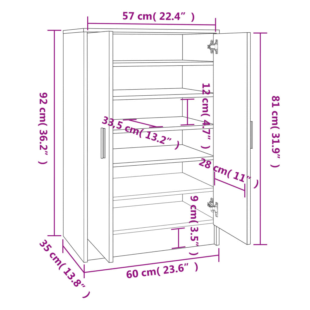 Shoe Cabinet Sonoma Oak 60x35x92 cm Engineered Wood