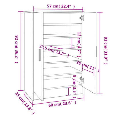 Shoe Cabinet Sonoma Oak 60x35x92 cm Engineered Wood