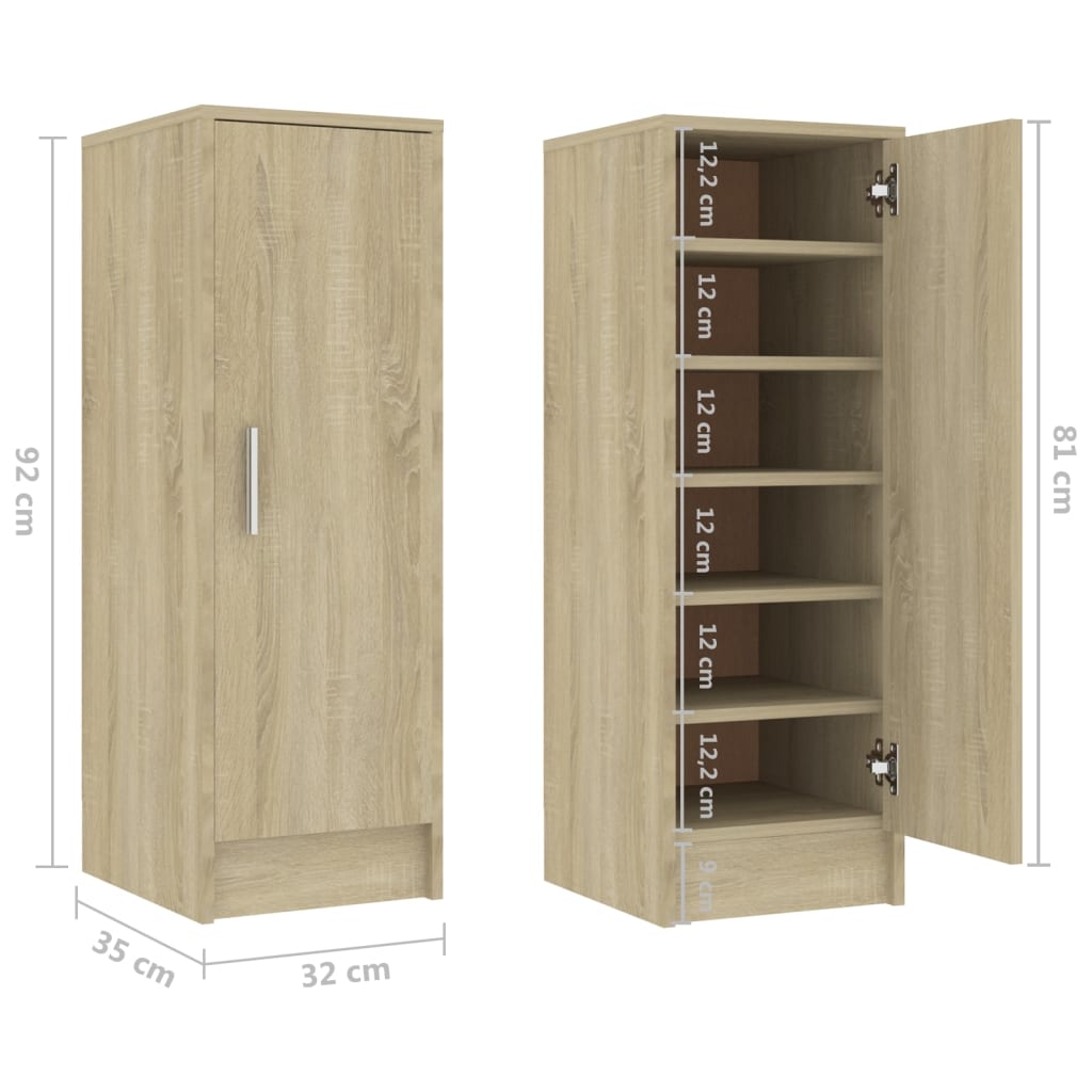 Shoe Cabinet Sonoma Oak 32x35x92 cm Engineered Wood