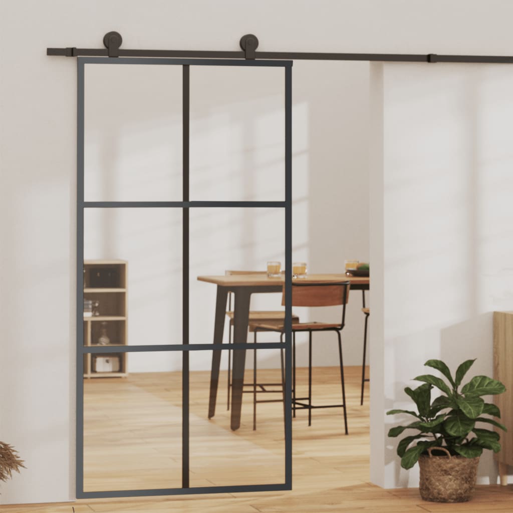 Sliding Door with Hardware Set ESG Glass&Aluminium 102x205 cm