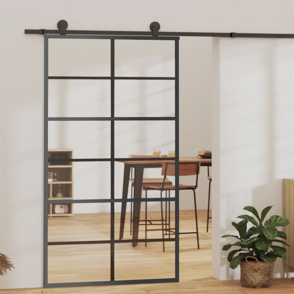 Sliding Door with Hardware Set ESG Glass&Aluminium 102x205 cm