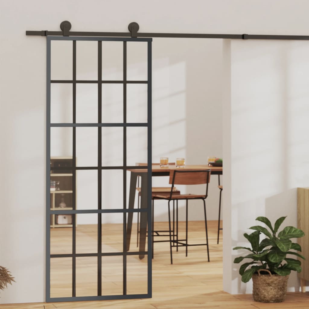 Sliding Door with Hardware Set ESG Glass&Aluminium 76x205 cm