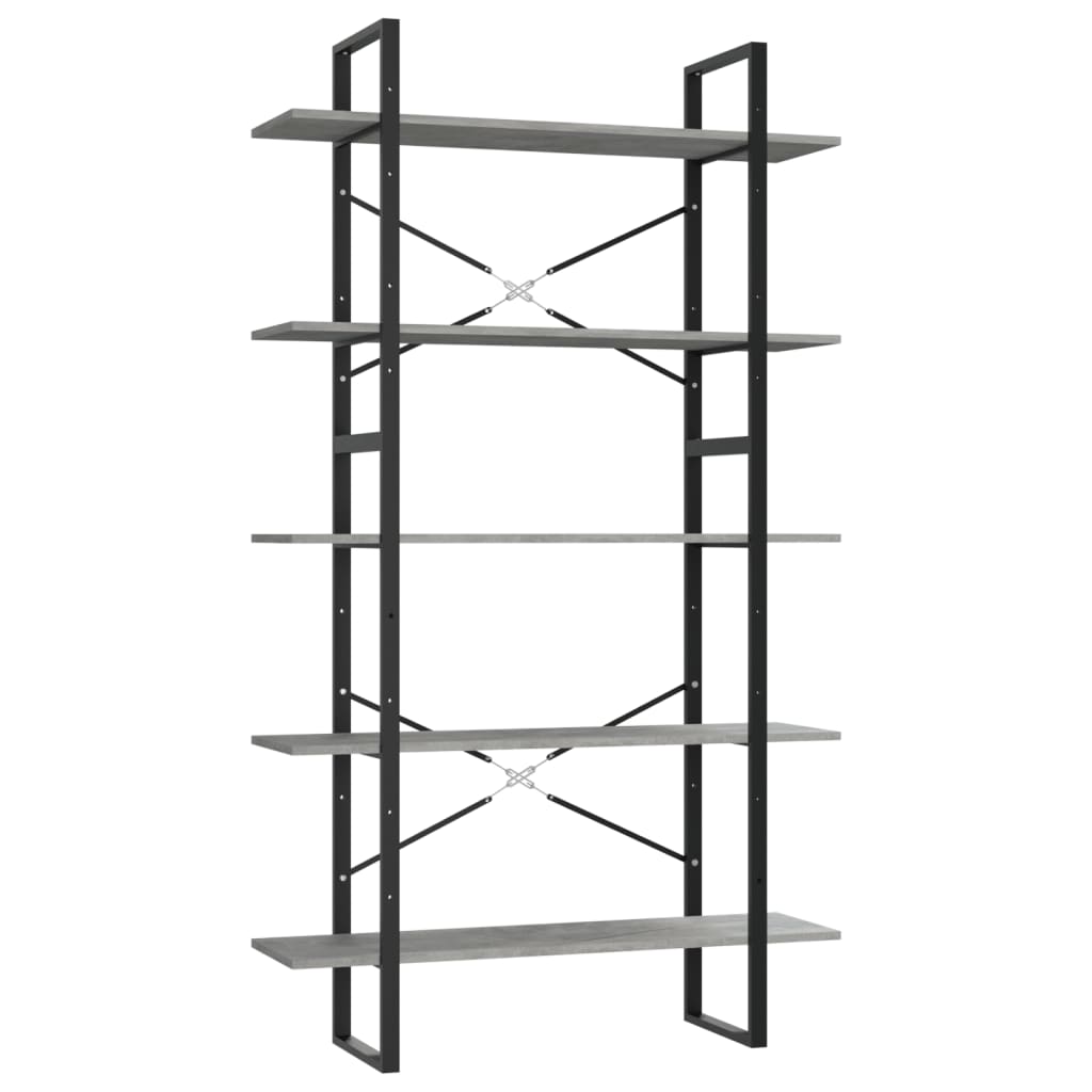 5-Tier Book Cabinet Concrete Grey 100x30x175 cm Engineered Wood