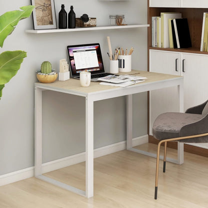 Computer Desk White and Oak 110x60x73 cm Engineered Wood