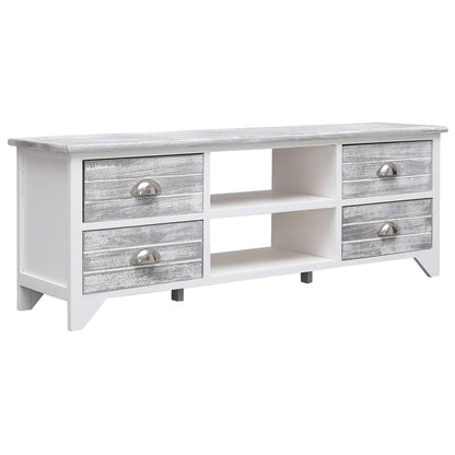 TV Cabinet White and Grey 108x30x40 cm Solid Paulownia Wood