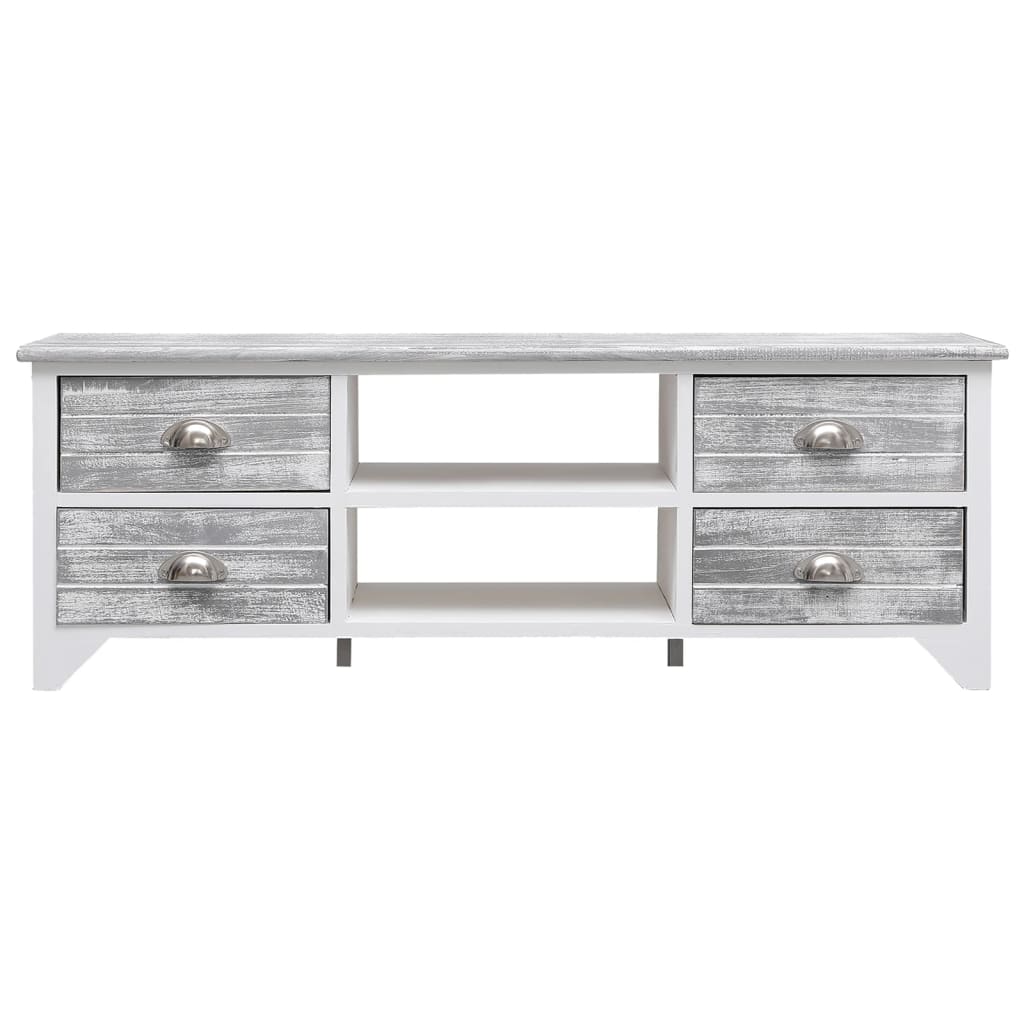 TV Cabinet White and Grey 108x30x40 cm Solid Paulownia Wood