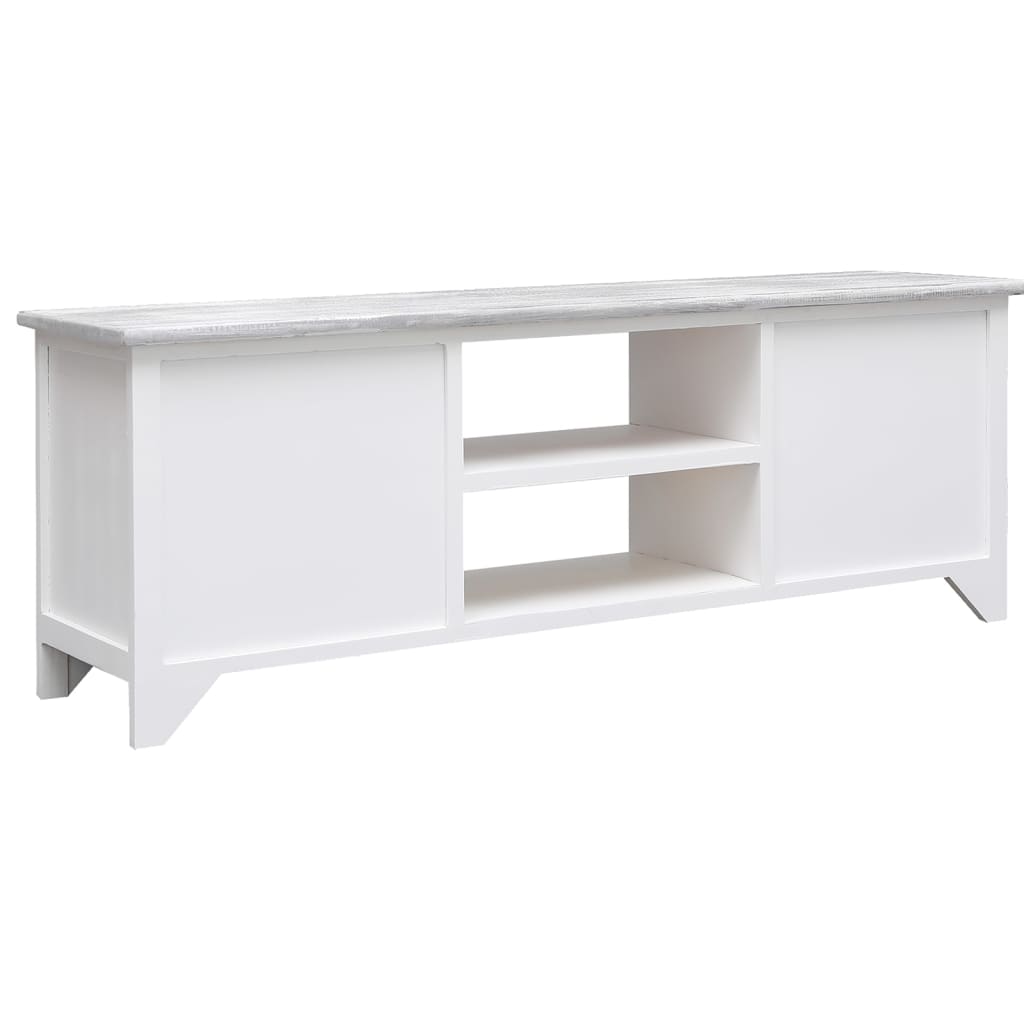 TV Cabinet White and Grey 108x30x40 cm Solid Paulownia Wood