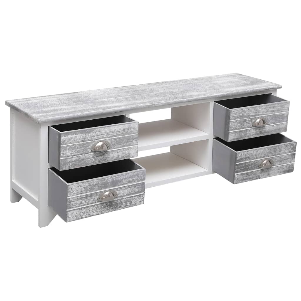 TV Cabinet White and Grey 108x30x40 cm Solid Paulownia Wood