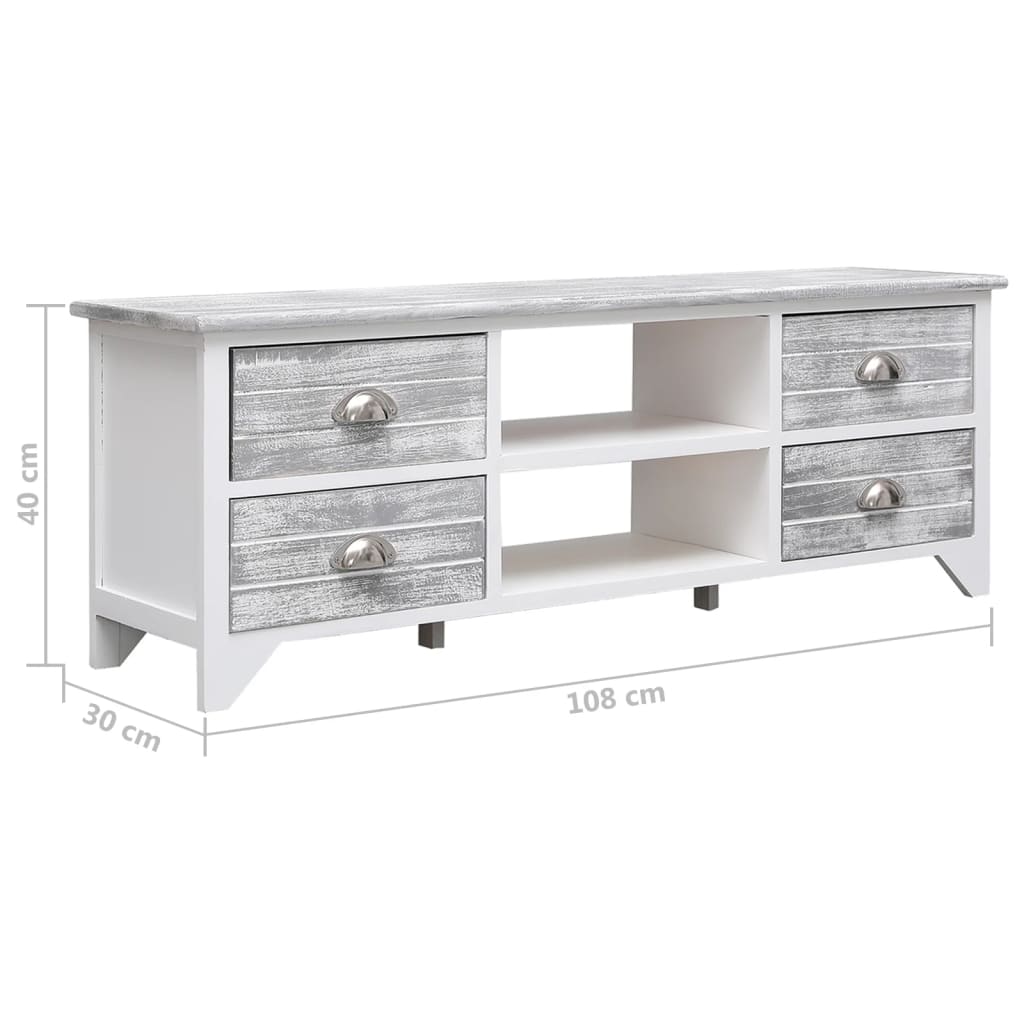 TV Cabinet White and Grey 108x30x40 cm Solid Paulownia Wood