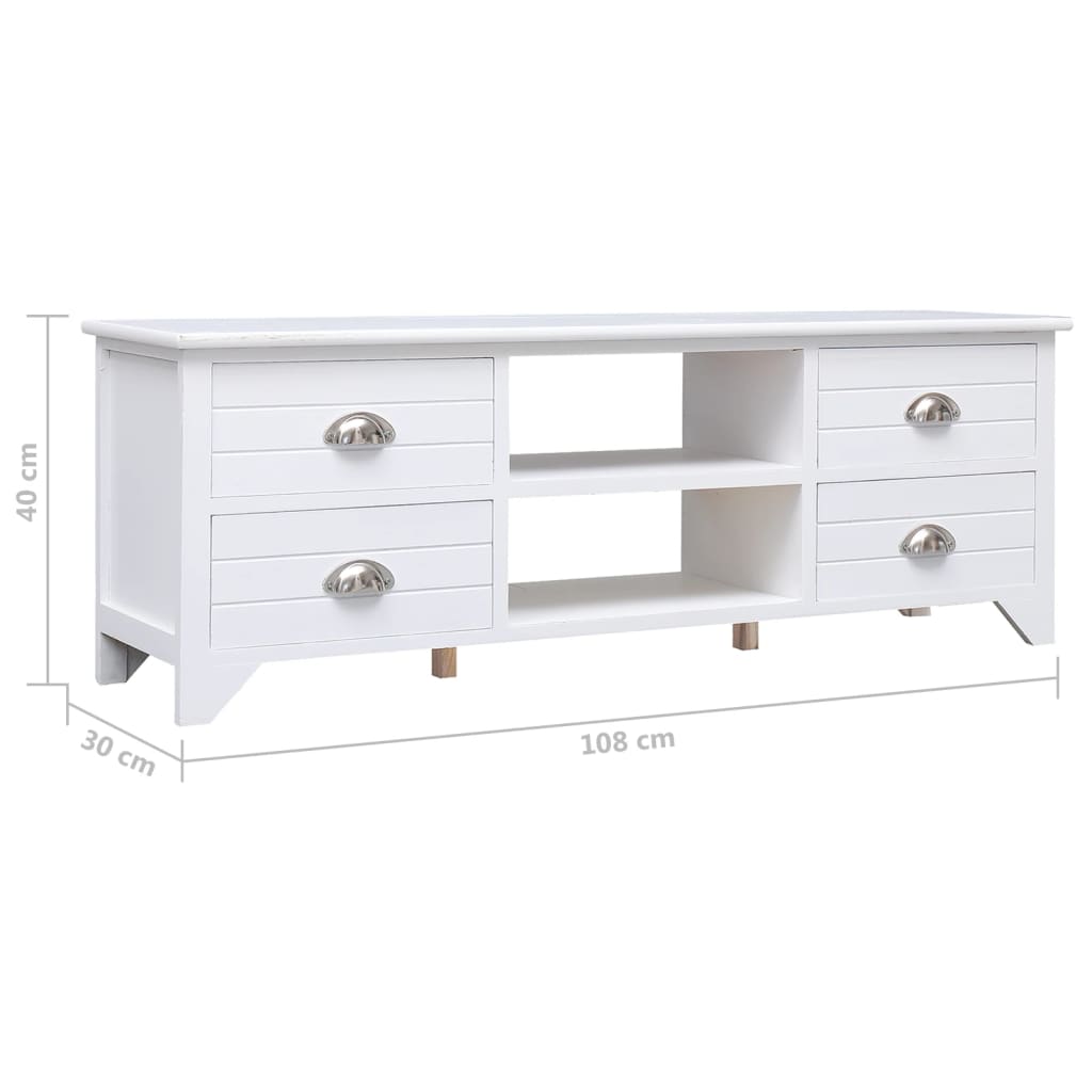 TV Cabinet White 108x30x40 cm Solid Paulownia Wood