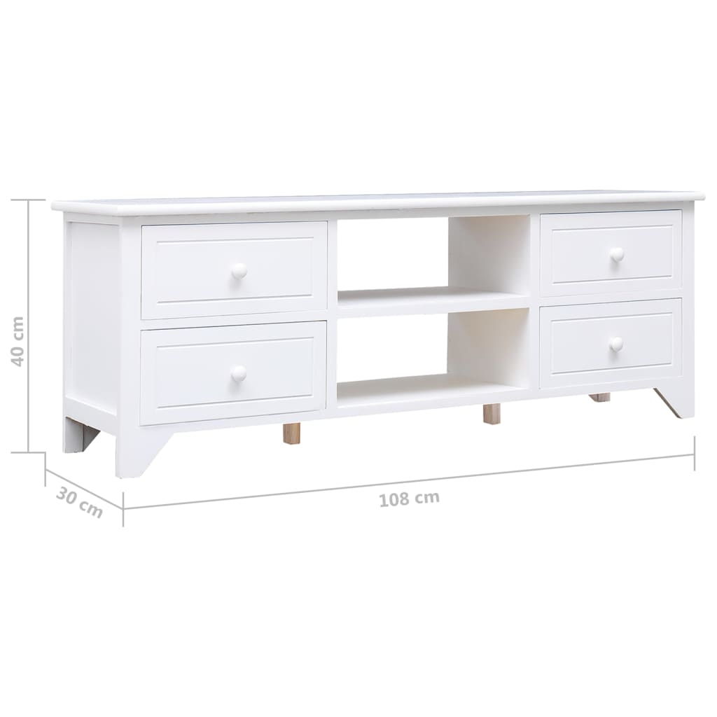 TV Cabinet White 108x30x40 cm Solid Paulownia Wood