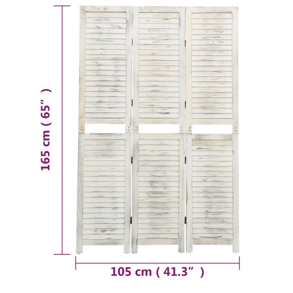 3-Panel Room Divider Antique White 105x165 cm Wood