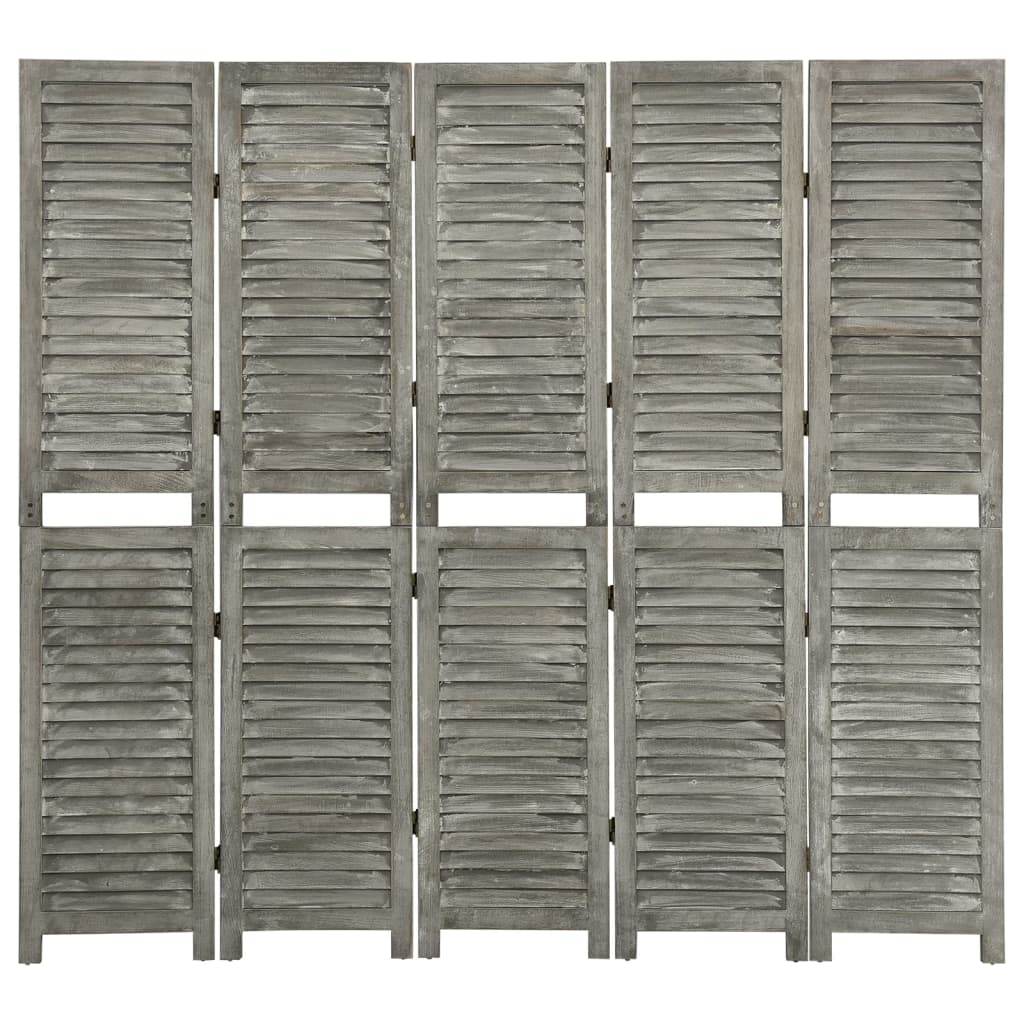 5-Panel Room Divider Grey 179x166 cm Solid Wood