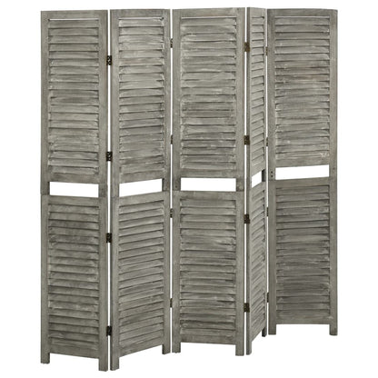 5-Panel Room Divider Grey 179x166 cm Solid Wood