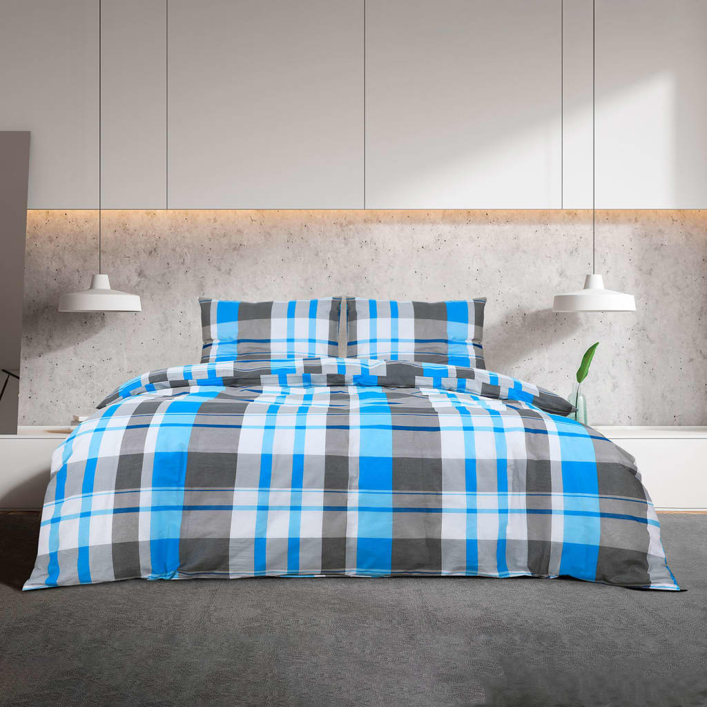 Duvet Cover Set Blue and Grey 140x200 cm Cotton