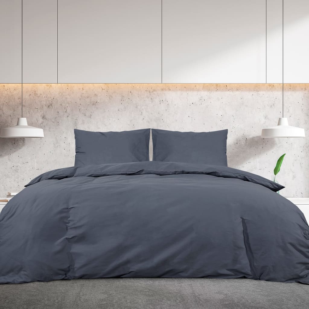 Duvet Cover Set Anthracite 155x220 cm Cotton