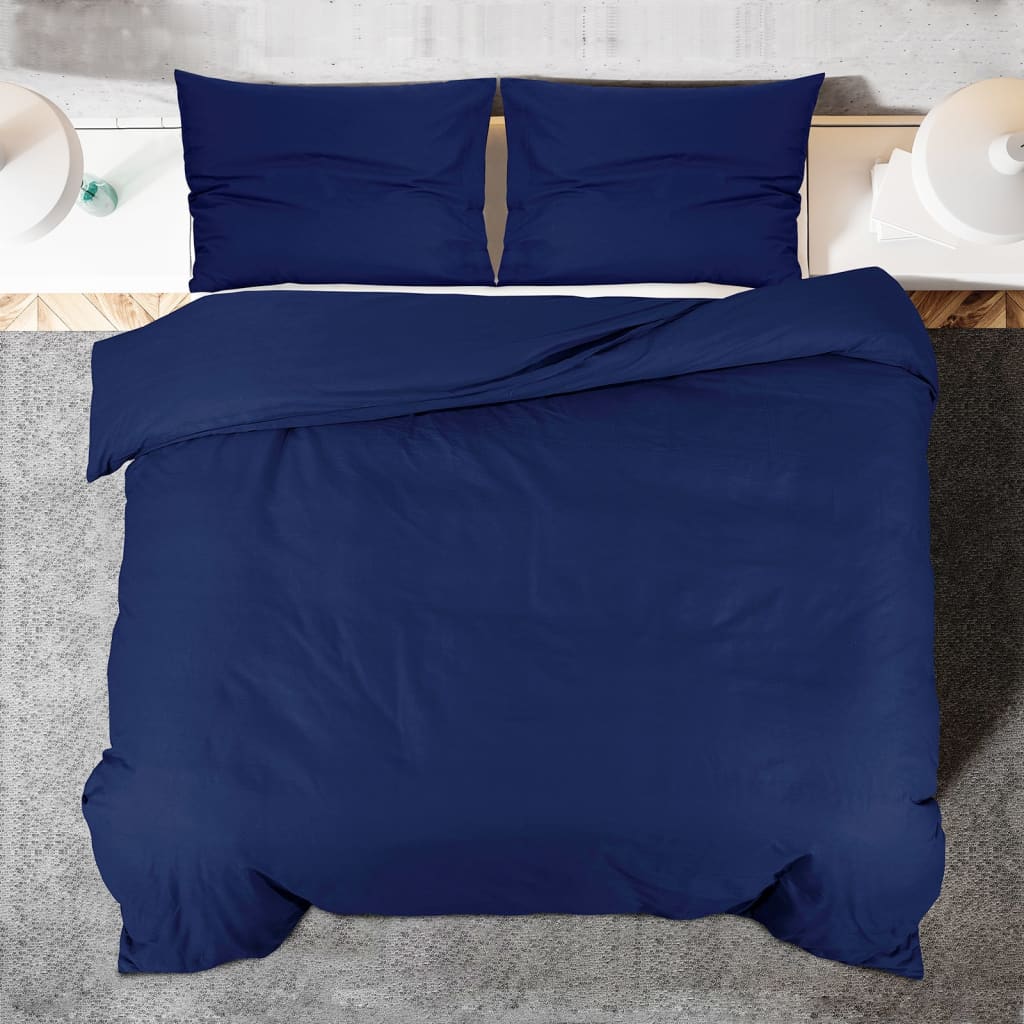 Duvet Cover Set Navy Blue 240x220 cm Cotton