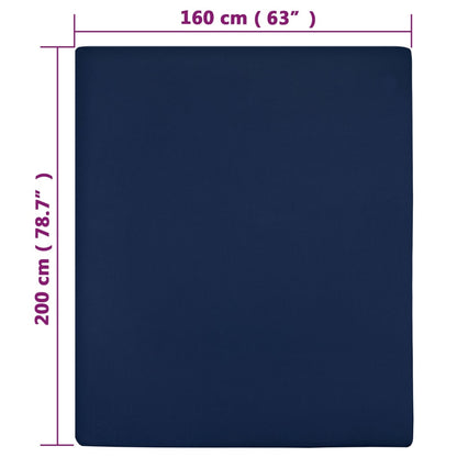 Jersey Fitted Sheet Navy Blue 160x200 cm Cotton