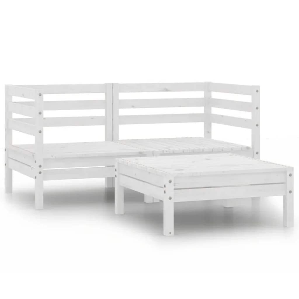 3 Piece Garden Lounge Set Solid Pinewood White